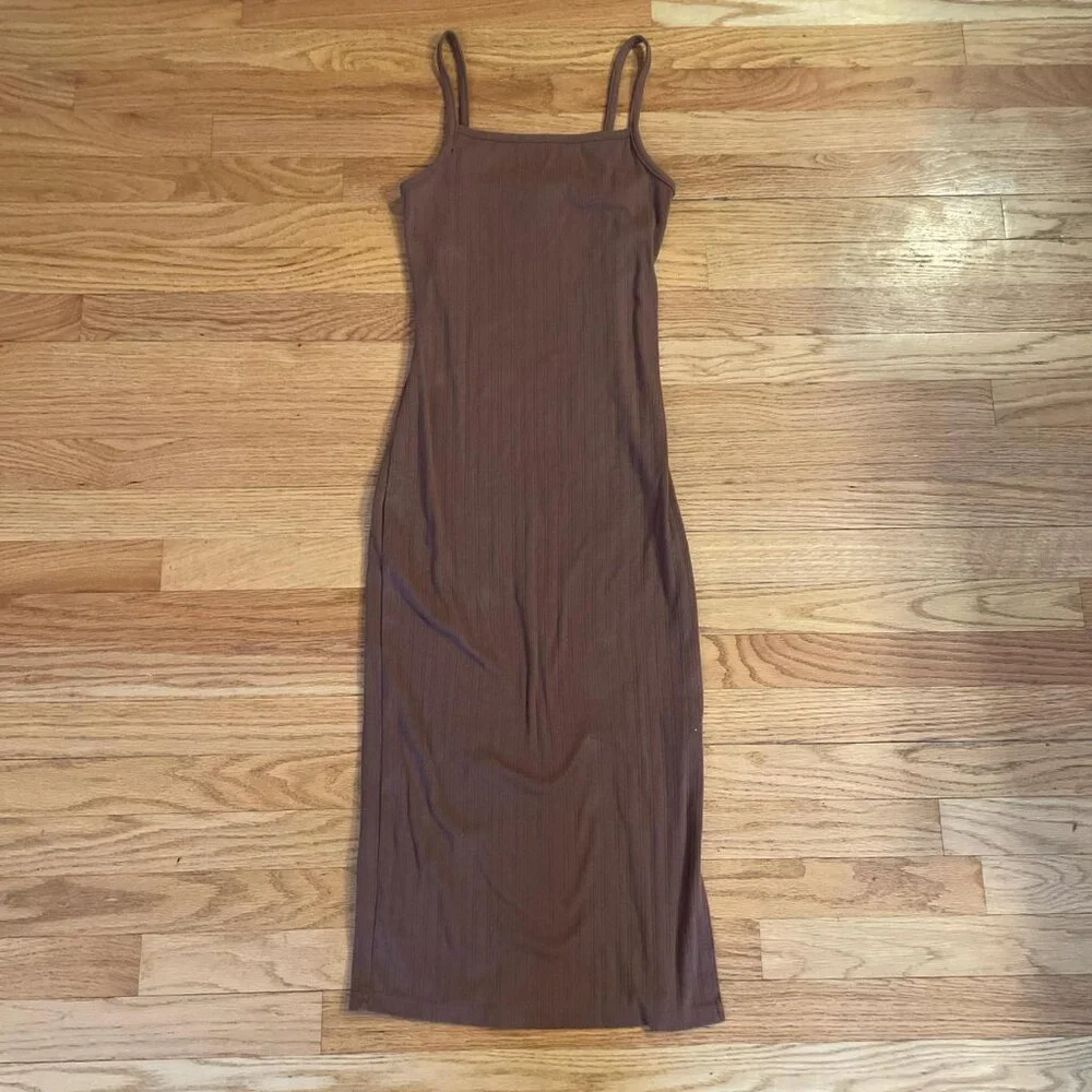 Brown Maxi Dress with Slit - Picture 1 of 5